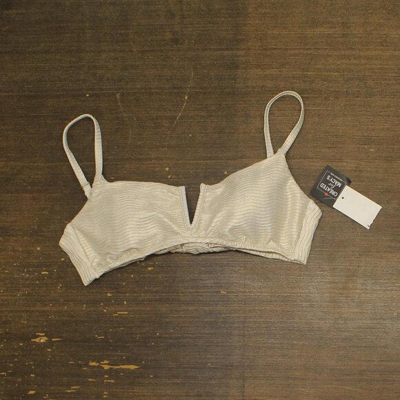 NWT Bar III Womens V-Wire Plunge-Neck Bralette Bikini Swim Top White Gold M - Picture 3 of 6